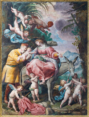 Fototapeta premium Crema - The fresco of Repose on the Flight into Egypt in the church Santuario di Santa Maria delle Grazie by Gian Giacomo Barbelli (1641).
