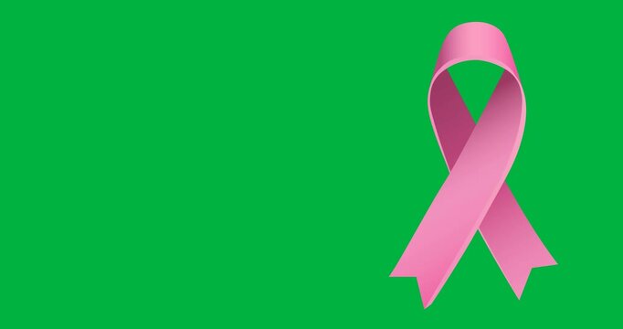 Digital animation of pink ribbon icon floating against black background