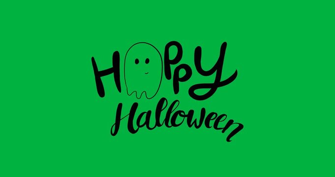 Digital Halloween illustration with ghost and typography on white.