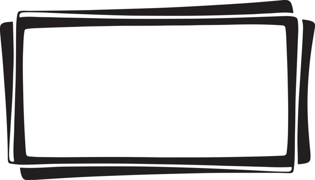 Black, white rectangular frames, stacked shapes, graphic elements, design templates isolated on Transparent Background hand drawn