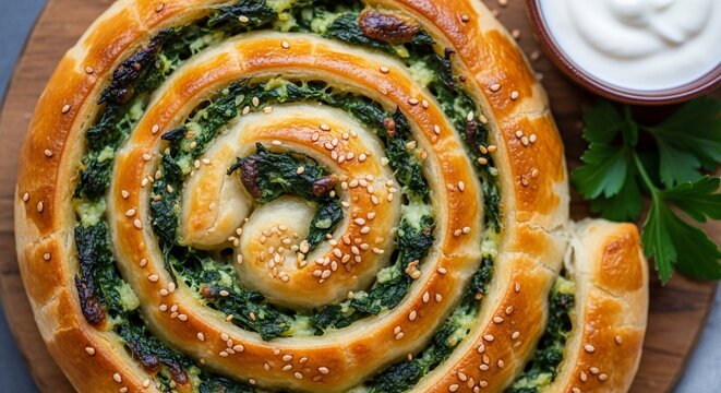 Spinach pie with sesame seeds
