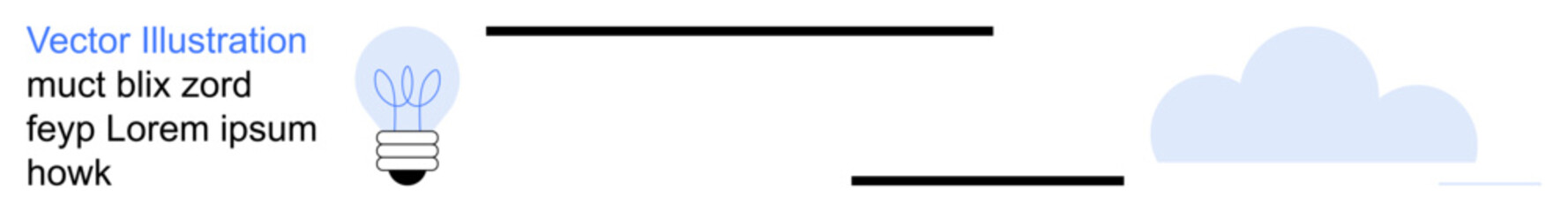 Innovation, creativity, brainstorming, cloud computing, minimal design, communication. Minimal graphic of a lightbulb, cloud and text lines. Innovation and creativity concept © robu_s