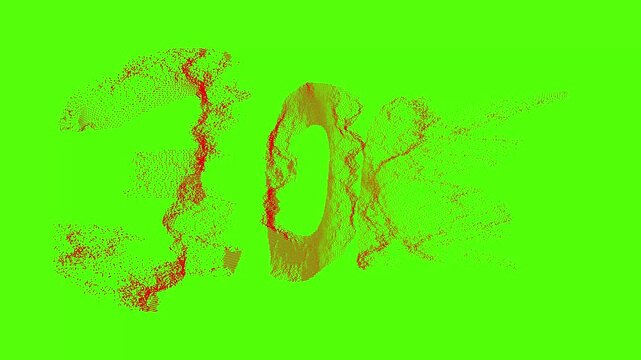 30K followers success milestone particle typography animation on green screen background for chroma key editing social media engagement growth visual concept