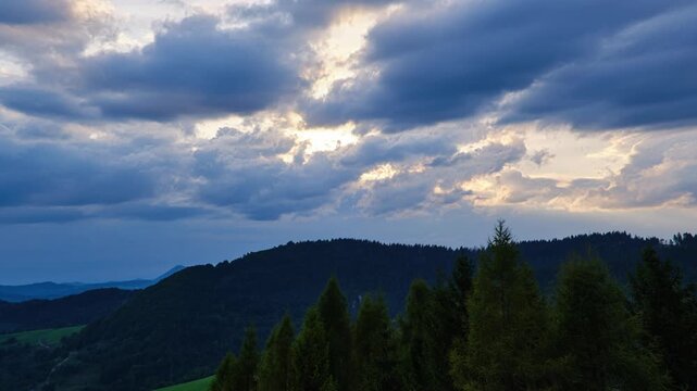Dramatic mountain sky with moving clouds time lapse