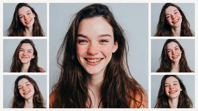 Collage of smiling woman faces capturing diversity identity and modern digital communication in creative composition with multiple expressions and clean background