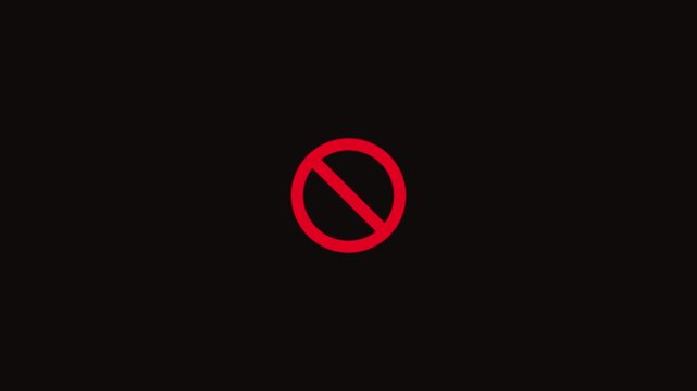 Warning No Entry Symbol Animation with Red Prohibition Sign on Black Screen