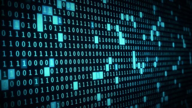 Moving Binary Number on Retro Futuristic Computer Screen.