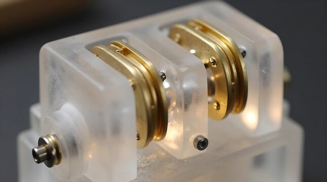 Close up of an electric power switch and plug with metal components isolated on a clean white background