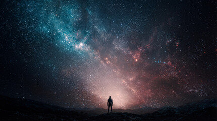Fototapeta premium Cinematic Astronaut Silhouette Gazing at Cosmic Nebula