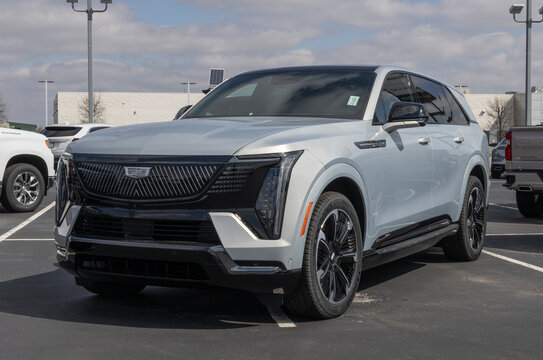 Cadillac Escalade IQ Sport Electric SUV display. Cadillac offers the Escalade IQ with up to 460 miles driving range. MY:2025