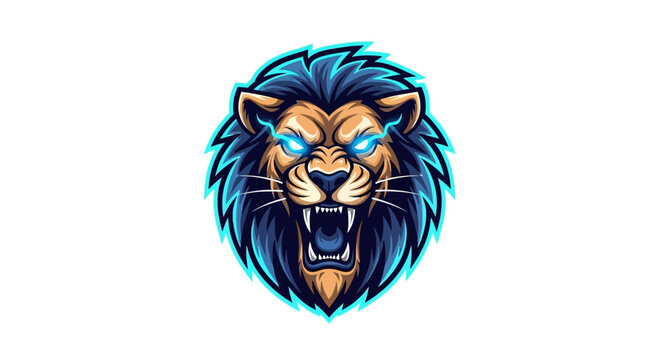 Stylized lion head illustration with glowing features and fierce expression