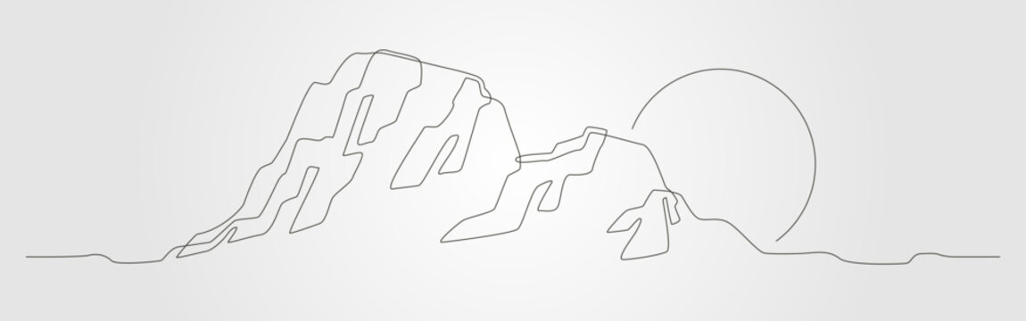 Mountain sun line minimalist mountain artwork displays a sun line silhouette vector illustration