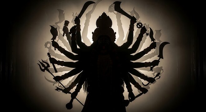 Hindu Goddess Durga Silhouette Statue.
