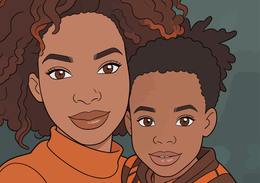Portrait of African American Mother and Child