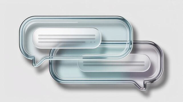 Transparent glass chat bubbles with text placeholders, communication