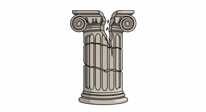 Broken ancient column with Ionic capital, on a white background