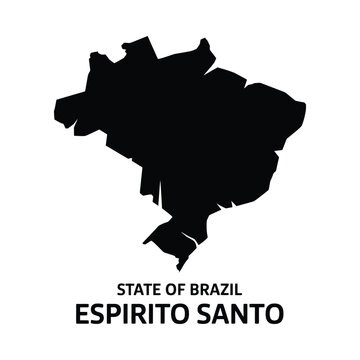 A stark black silhouette depicts the state of esp rito santo brazil with accompanying text below