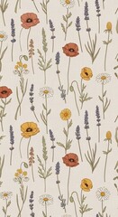 Fototapeta premium Seamless Pattern of Delicate Wildflowers and Lavender Sprigs.