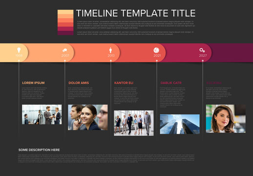 Modern Business Timeline Infographic Template with Project Milestones and Photo Placeholders