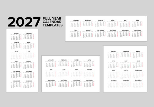 2027 Calendar Templates Pack in Multiple Layouts and Formats
