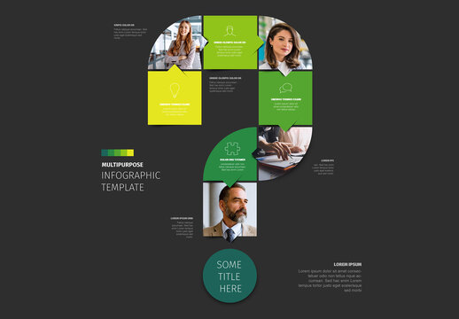 Business Infographic Template in Question Mark Shape with Photo Placeholders