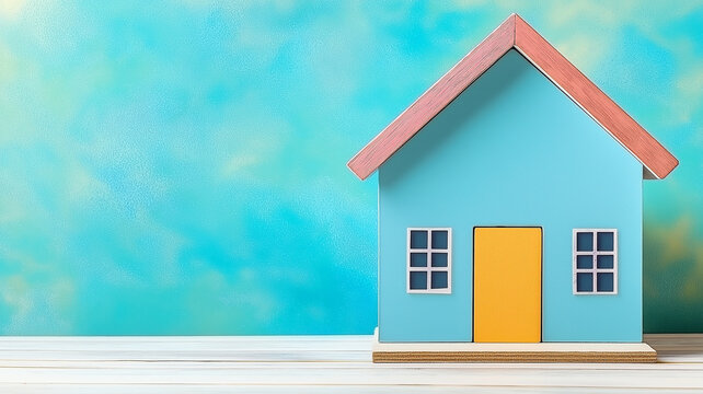 House home real estate settlement concept cozy house home real estate settlement concept wood table with blue sky wall