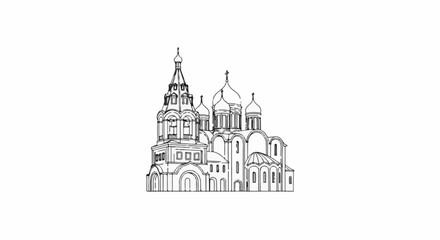 Obraz premium Architectural sketch of a multi-domed church with intricate detailing