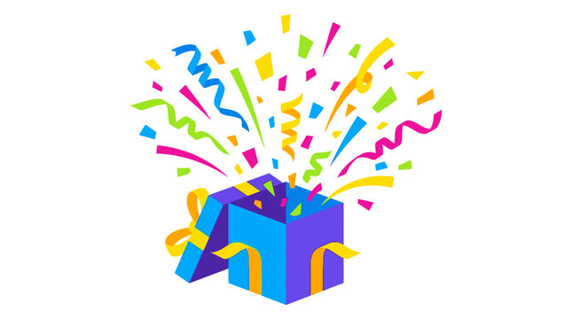 A vibrant celebration with a gift box exploding colorful confetti
