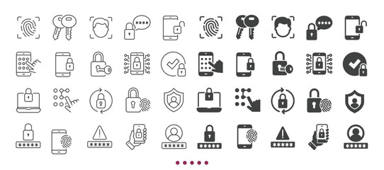 Fototapeta premium Security icons collection. Multi series icons. Line and glyph solid web icons collection
