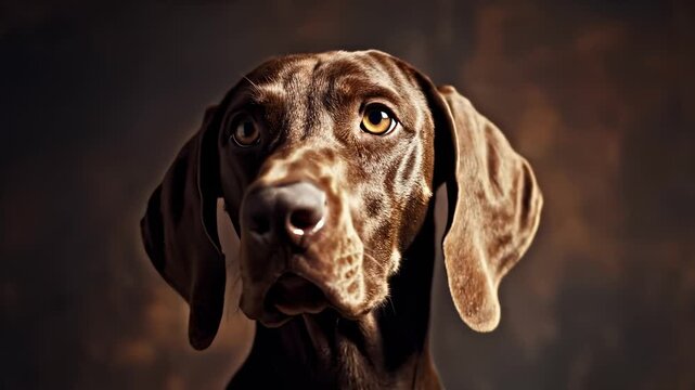 Close-Up Portrait of a German Shorthaired Pointer Dog Looking Up With Attention