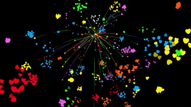 Colorful Heart Particle Fireworks Explosion Motion Background