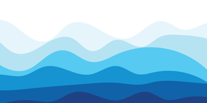 Turquoise sea green blue waves curve lines abstract marine summer background smoth design. Blue curve stripes waves vector summer ocean background.
