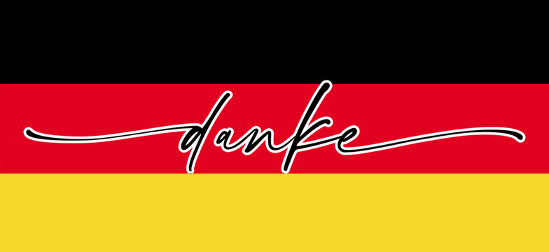 Thank You! Hand Drawn Calligraphic Sign. danke Hand Lettering with color of germany flag. Vector illustration.