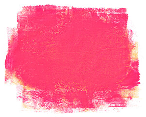 Fototapeta premium Bright pink and yellow paint print on paper texture background isolated on white