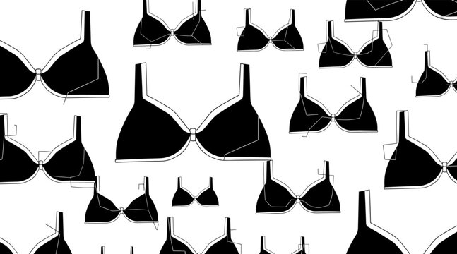 Bras repeated across seamless pattern white background, no seamless