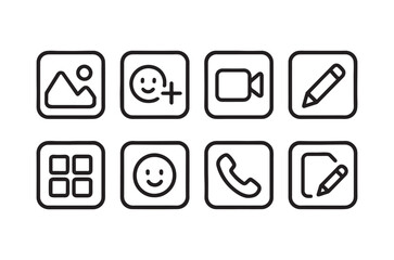 Fototapeta premium Set of black and white outline icons representing various app features
