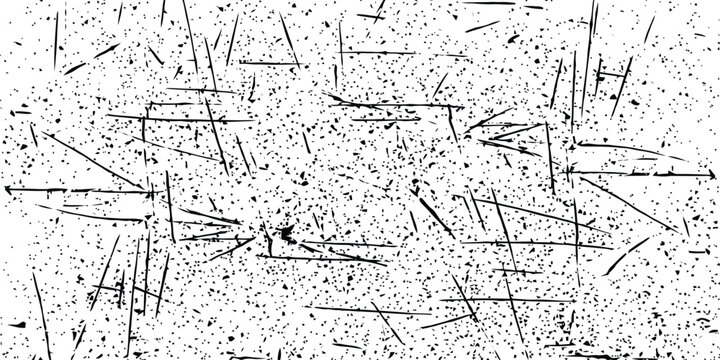 Abstract chaotic pattern of black lines and specks on white textured background