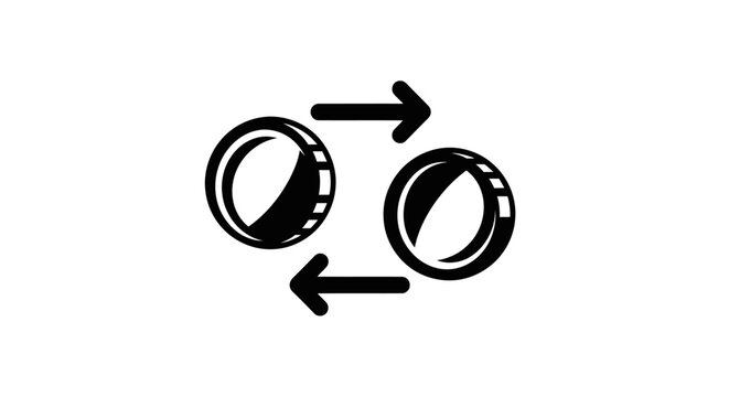 Coin exchange concept illustration with arrows against white background