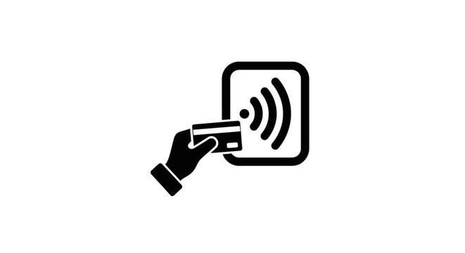Contactless payment icon showing hand holding credit card near reader