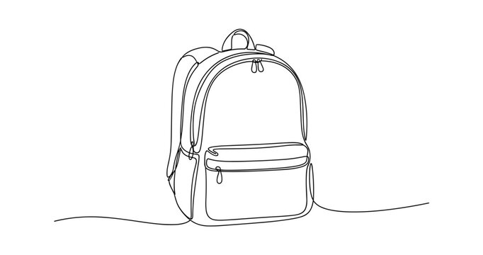 Minimalist continuous line drawing of backpack on white background. no editable stroke