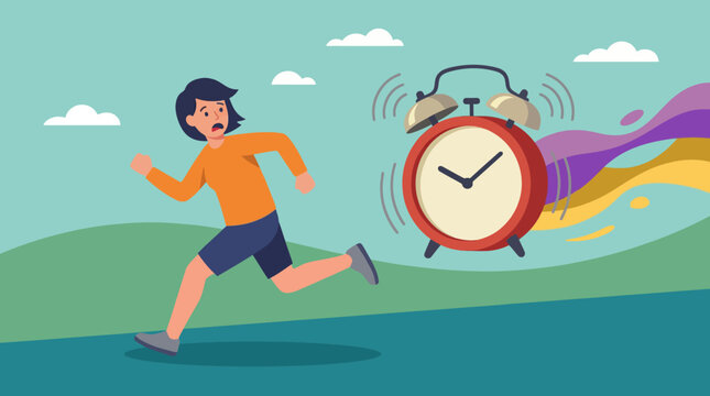 Man Running From Alarm Clock Fast.