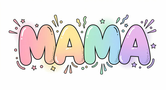 Pastel bubble letters MAMA comic style typography for Mother's Day