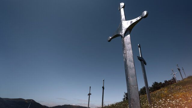 Didgori, touristic place, battle memorial monument with giant steel metal swords, Georgia