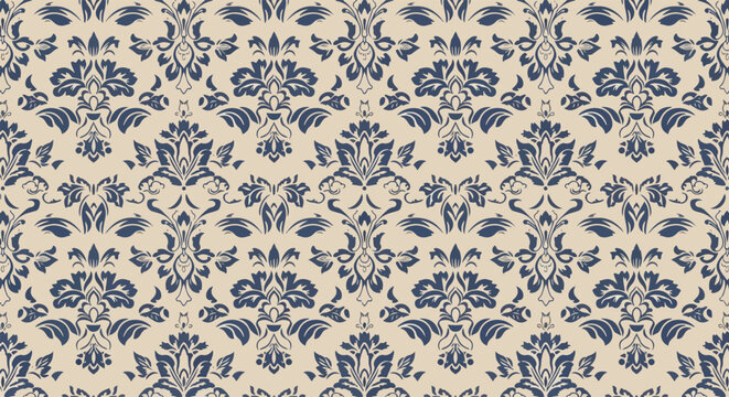Seamless ornamental pattern with refined damask floral design