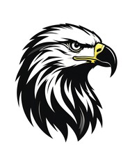 Obraz premium A stylized illustration of an eagle head, focusing on the profile. It is presented in bold black and white