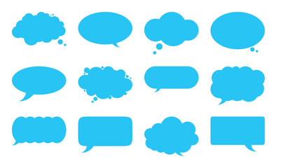 Obraz premium variety speech bubbles blue dialog cloud shapes communication icons set chat symbols collection messaging templates flat design vector illustration social media conversation elements pack