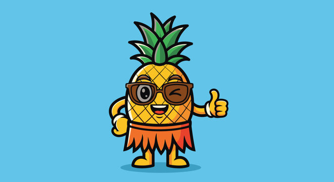 Cartoon pineapple character wearing sunglasses and giving a thumbs up gesture