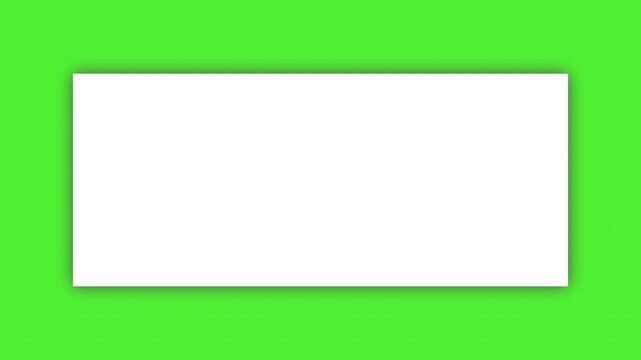 Simple clean white rectangle shape on a green screen background for video overlay