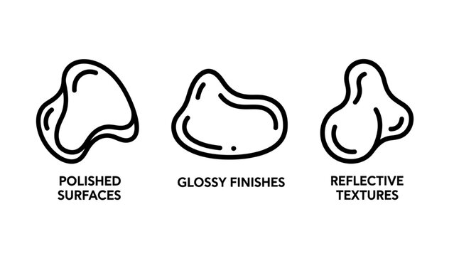 Surface finish icons depicting polished surfaces finishes reflective textures for material design manufacturing architectural specifications with polished reflective material manufacturing