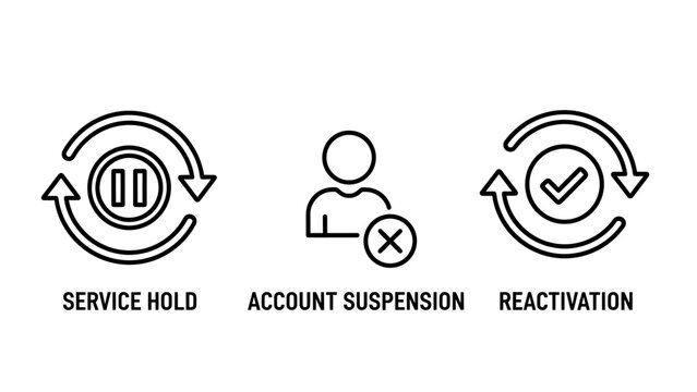 Service hold icon with circular arrows account suspension icon reactivation icon check mark reactivation management inactive verified approved rejected workflow operation business customer
